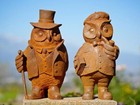 Cast Iron Metal Owl Gentleman Sculpture     Vintage Style Steampunk Owl Decor