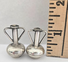 Pair Antique Miniature Silver Sterling Dollhouse Amphora Vase Urns 1 3 8  Tall