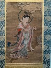 Antique Japanese Hand Painted Kichijo-ten Buddha On Fabric Painting Scroll