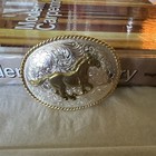 Montana Silversmiths Oval Western Horse Belt Buckle Silver gold Rope Edge