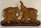Hand Carved Wooden Elephant Figurine Vintage Wood Statue Sculpture