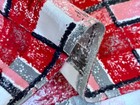 1950   s Red   Black  Geo Plaid Mid Century Geometric Barkcloth Era Vintage Fabric