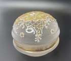 Antique Hand Painted Enamel Frosted Glass Powder Box Dresser Jewelry Jar