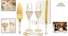 Elegant Wedding Cake Knife And Server Set With Rhinestone Flutes Gift Box