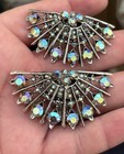 Vintage Silver Tone Blue Ab Rhinestone Shoe Clips