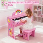 Pink 37 Keys Kids Digital Piano Keyboard Wood Toddler Music With Sticker  Stool