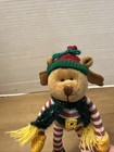 Avon Christmas Posable Elf Bear 8  Plush  2002 Stripes Bells
