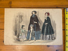 Antique 1850s Victorian Fashion Plate Print Hand Colored Engraving Women Child