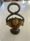 Antique Cast Iron Flower Basket Doorstop Painted Floral Hubley Style 