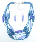 New Blue Glass   Acrylic Beaded Necklace   Earring Set  n2614