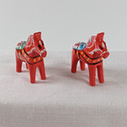 2 Wooden Mini Dala Style Scandinavian Horses Orange Unsigned 1 1 2  At Tallest