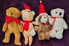 Teddy Bears Miniature Bears Plush Lot Of 4 Christmas Hat Bow Brown White