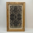 Rustic Framed Black Floral Medallion Textile Wall Art Decor  10 x16  