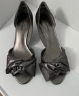 Pelle Moda Alera Pewter Shimmer Kitten Heel Bow D orsay Shoes Prom Wedding