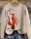 Lovely Plus Size 16 Xxl Fall Knit Soft Sweater Fox Farmhouse Elegant Tan Beige