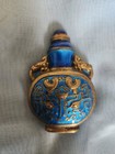 Antique Chinese Tobacco Snuff Bottle  Brass Enamel Bird Theme With Lapiz Stopper