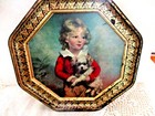 Biscuit Tin Advertisement Loose-wiles Octagonal Large 12    Boy Dog Girl Hat