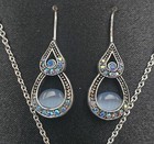 Cute Gift Elegant Silver Blue 2 Piece Jewelry Set Necklace Earrings In Box