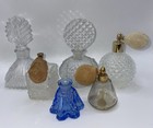Lot Of 6 Vintage Art Glass Perfume Atomizer bottles clear cobalt Mcm Vanity 