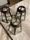 Lamp Shades Bronz Beveled Clear Glass Light Ceiling Fan Hexagon Vintage Set Of 3