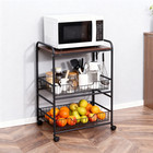 3tier Rolling Kitchen Cart With Storage with 2 Sliding Basket with Side Hooks