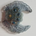 Glitter Resin Crescent Moon Paw Brooch Pin Silver Blue Celestial Animal 2in