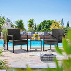 3 Piece Bistro Set Outdoor Patio Table   Chairs Rattan Wicker Furniture Black