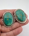 Big Vtg Navajo Sterling Silver High Grade Royston Turquoise Post Earrings 1 5 8 