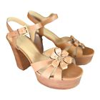 Rare Michael Kors Tara Floral Embellished Leather Platform Heel Sz 10 Boho 70s