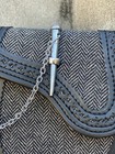 Men s Scottish Grey Tweed Black Leather Sporran With Pin Lock   Chain Belt