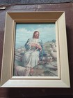 Vintage Jesus The Shepherd Lamb Sheep Staff Art Print Framed Litho 11 5 x 14  In