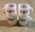 Vtg Anchor Hocking Fire King White Milk Glass Meadow Green Coffee Mugs 4 Pc  Set