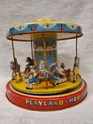 Vintage J  Chein   Co Tin Litho Windup Toy Playland Merry Go Round - Working 