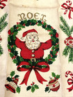 Vintage Christmas Santa Noel Ornaments Holly Wreath Linen Tea Towel 28x16 5