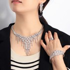 Cz Flower Necklace Bracelet Earrings Ring Set Silver Plated Wedding Jewelry Gift