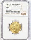 1702 9  France Gold Louis Xiv D or Gold Coin - Certified Ngc Ms61  bu Unc 