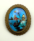 Antique Butterfly Wings Victorian Glass Brooch Gondola Italy Iridescent Stunning