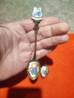 Set Of 4 Rare Vintage Czechoslovakia Ornate Silver With Enameled Fruit 5  Spoon 