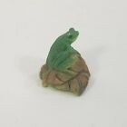 Tiny Frog On Leaves Statue Toad Figure Sculpture Animal Amphibian Green 1999
