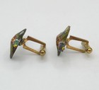 Hand Painted Wood Pheasant Bird Figural Cufflinks Gold Tone Vintage 1 5 8 
