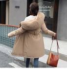 Women Hooded Parka Jacket Winter Mid Length Coat Slim Fit Faux Fur Trim Warm