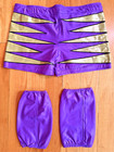 Men s Pro Wrestling Gear Set Wet Purple gold Shorts   Knee Pad Covers Sz L