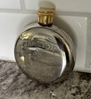 Rare Vintage Jameson Irish Whiskey Hip Flask Round Flask pewter brass Screw Top