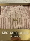 Michael Kors Women   s Pink Cable Knit Acrylic Logo Hat   Scarf 2pc Set