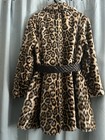 Vintage 1960 Faux Fur Leopard Ocelot  Coat -removable Leather  Braided Belt