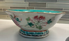 Chinese Famille Rose Footed Bowl Turquoise Interior Floral Seal Mark 6 5   