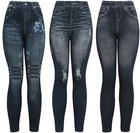 Dark Faux Denim Legging High Waist Women s Denim Print Fake Jeans Leggings Pants