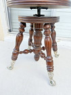Piano Organ Wooden Swivel Stool W Brass Claw Glass Ball Feet Adjustable Antique