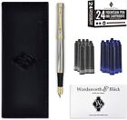 Fountain Pen Set  Extra Fine Nib  24 Ink   Converter  Gift Case   silver Gold 