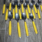 Vintage Stainless Steel Flatware Yellow Plastic Handles 18 Pcs Japan Mcm Retro
